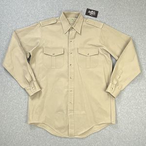 LL Bean Military Shirt Mens Sz 15 - 15.5 Long Khaki Beige Button Up Epaulets